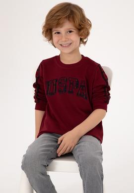 Erkek Çocuk Bordo Bisiklet Yaka Sweatshirt - 50316537042