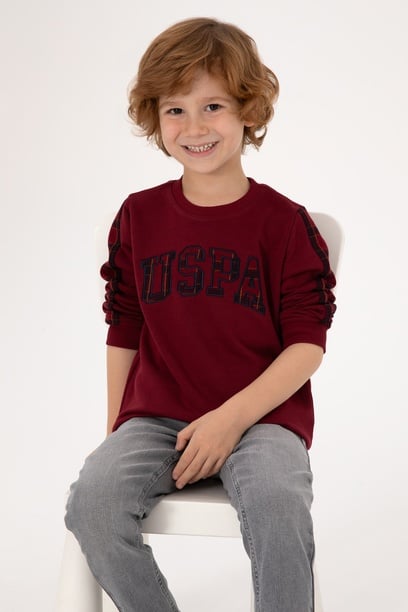 Erkek Çocuk Bordo Bisiklet Yaka Sweatshirt
