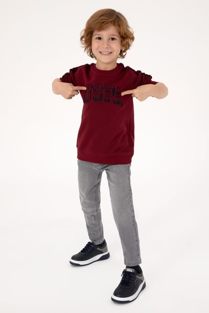 Erkek Çocuk Bordo Bisiklet Yaka Sweatshirt