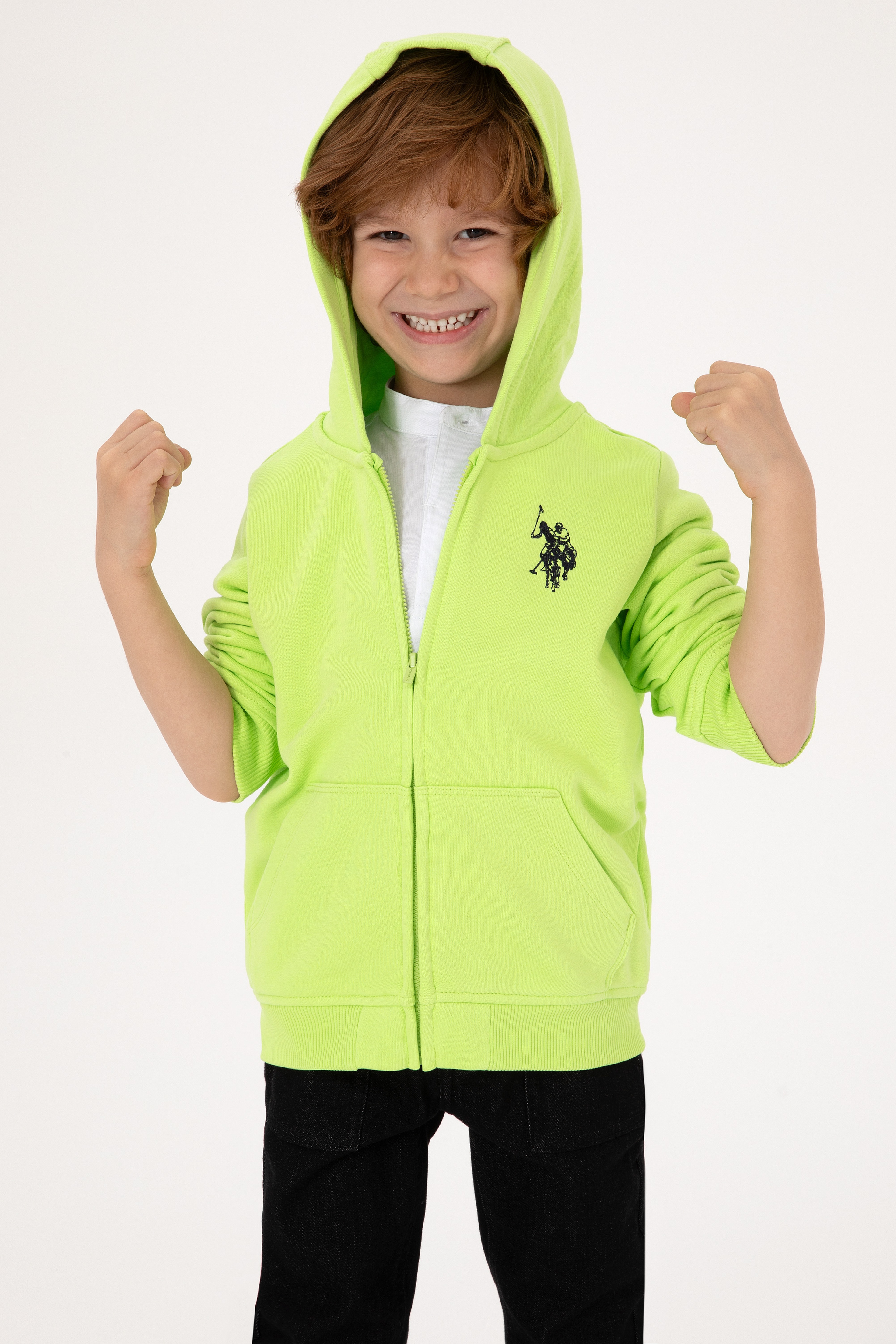 Erkek Çocuk Yeşil Fermuarlı Kapüşonlu Sweatshirt