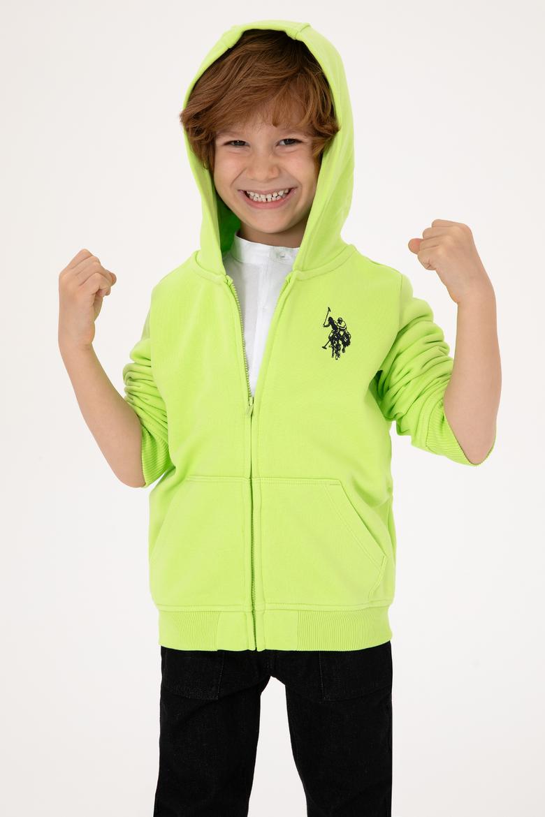Erkek Çocuk Yeşil Fermuarlı Kapüşonlu Sweatshirt