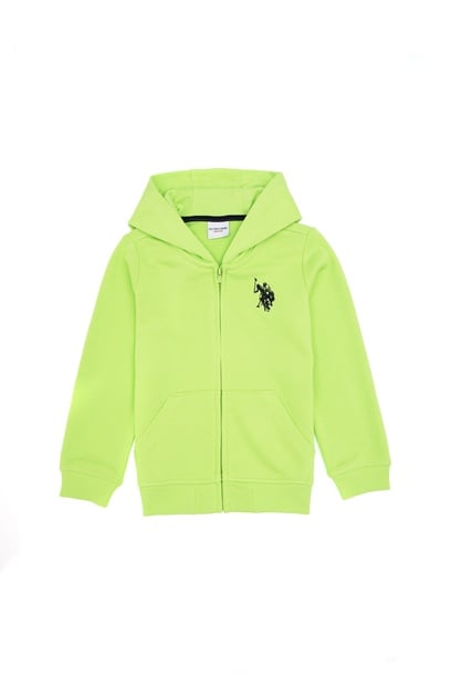 Erkek Çocuk Yeşil Fermuarlı Kapüşonlu Sweatshirt
