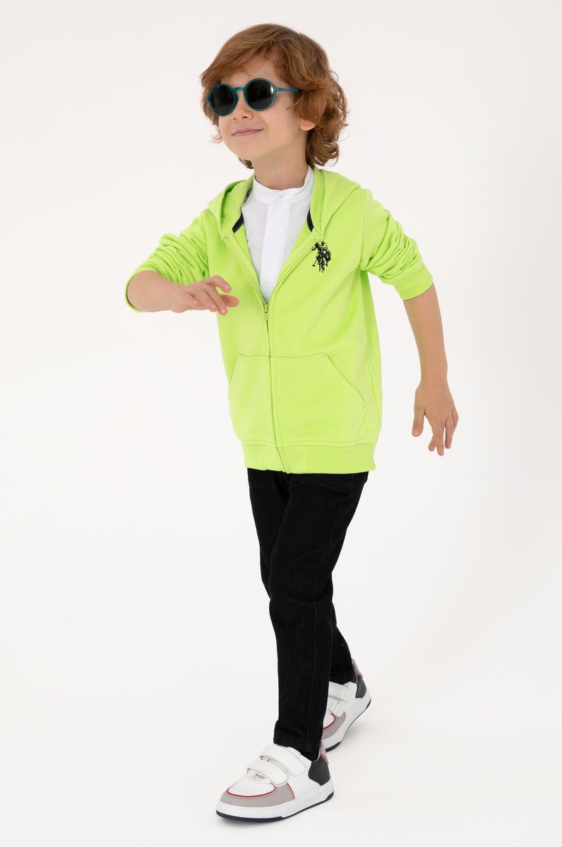 Erkek Çocuk Yeşil Fermuarlı Kapüşonlu Sweatshirt