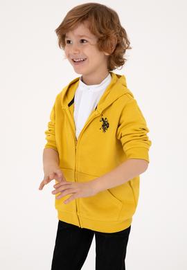 Erkek Çocuk Sarı Fermuarlı Kapüşonlu Sweatshirt - 50316706193