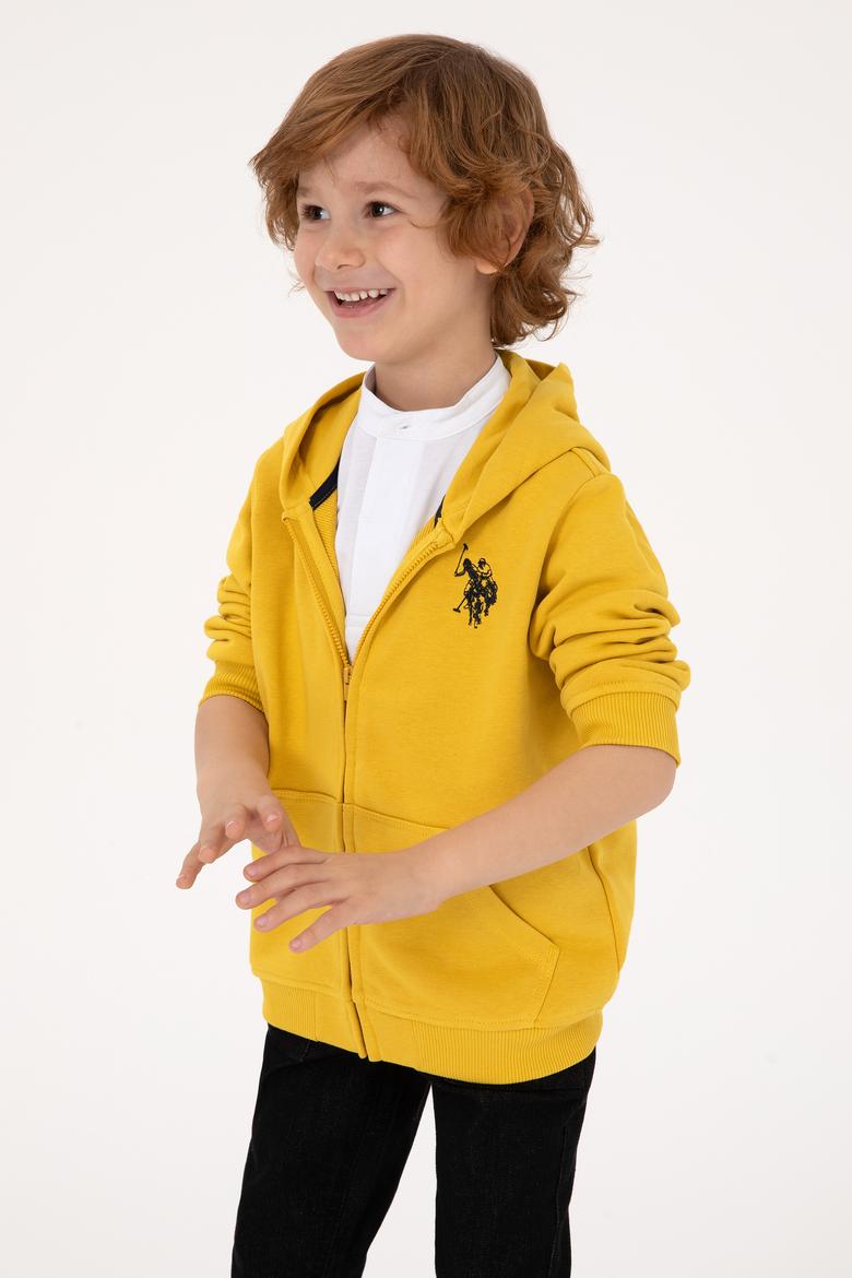 Erkek Çocuk Sarı Fermuarlı Kapüşonlu Sweatshirt