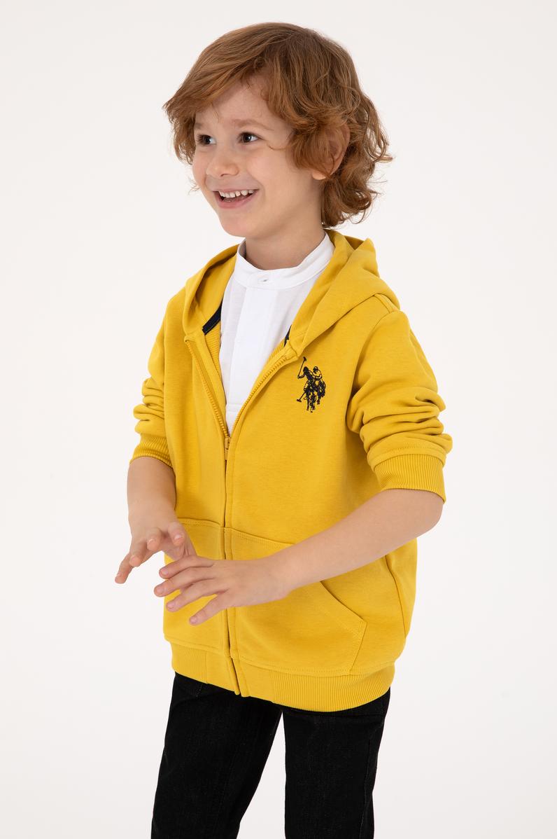 Erkek Çocuk Sarı Fermuarlı Kapüşonlu Sweatshirt
