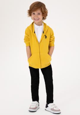 Erkek Çocuk Sarı Fermuarlı Kapüşonlu Sweatshirt - 50316706193