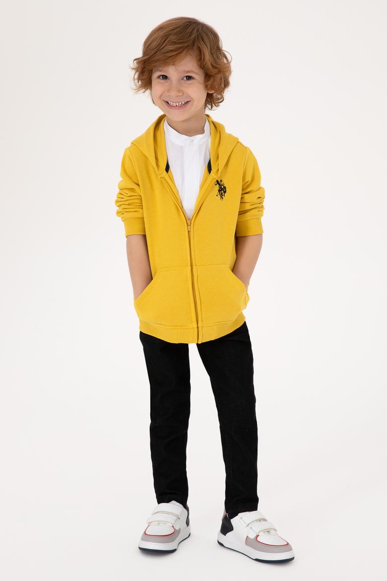 Erkek Çocuk Sarı Fermuarlı Kapüşonlu Sweatshirt - 50316706193