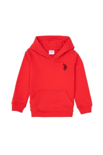 Erkek Çocuk Kırmızı Basic Kapüşonlu Sweatshirt