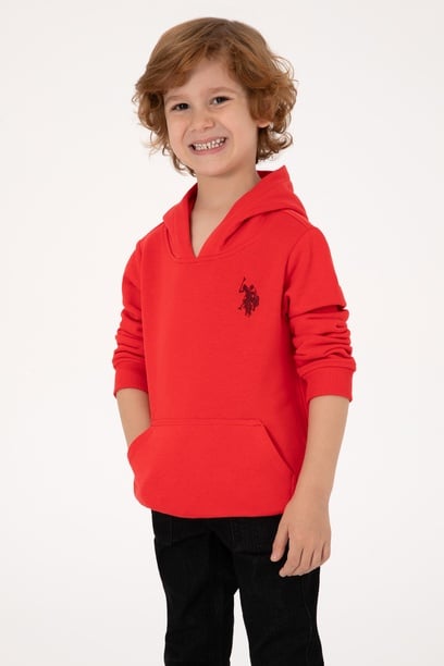 Erkek Çocuk Kırmızı Basic Kapüşonlu Sweatshirt
