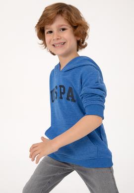 Erkek Çocuk Koyu Mavi Melanj Kapüşonlu Basic Sweatshirt - 50314005111