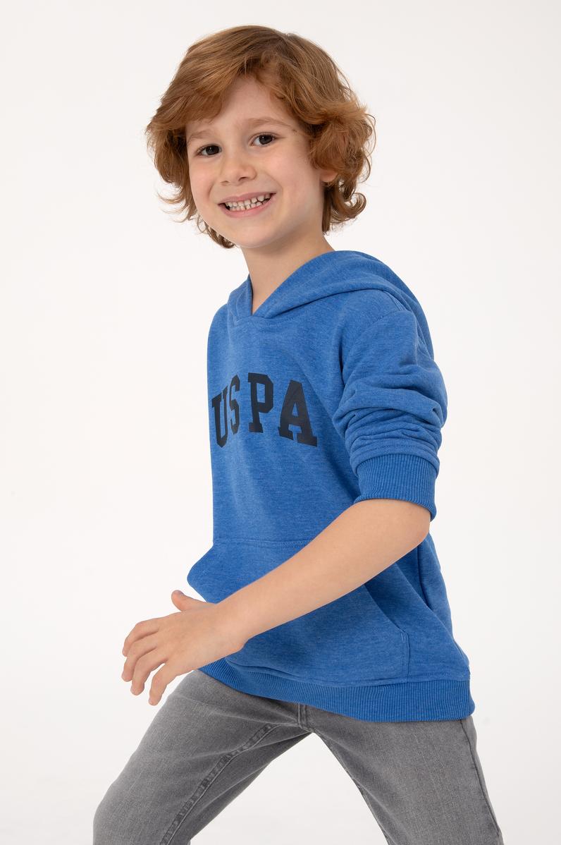 Erkek Çocuk Koyu Mavi Melanj Kapüşonlu Basic Sweatshirt