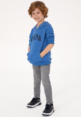 Erkek Çocuk Koyu Mavi Melanj Kapüşonlu Basic Sweatshirt - 50314005111