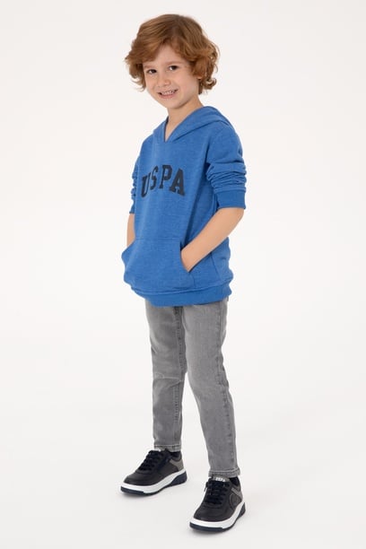 Erkek Çocuk Koyu Mavi Melanj Kapüşonlu Basic Sweatshirt