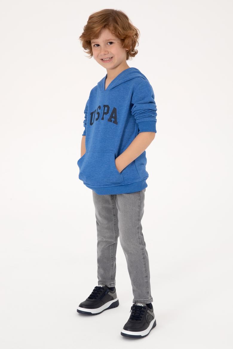 Erkek Çocuk Koyu Mavi Melanj Kapüşonlu Basic Sweatshirt - 50314005111