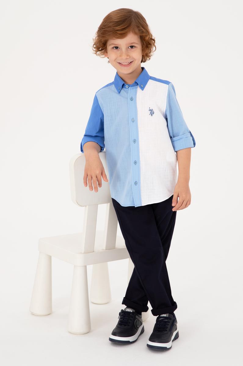 Erkek Çocuk Mavi Uzun Kollu Gömlek