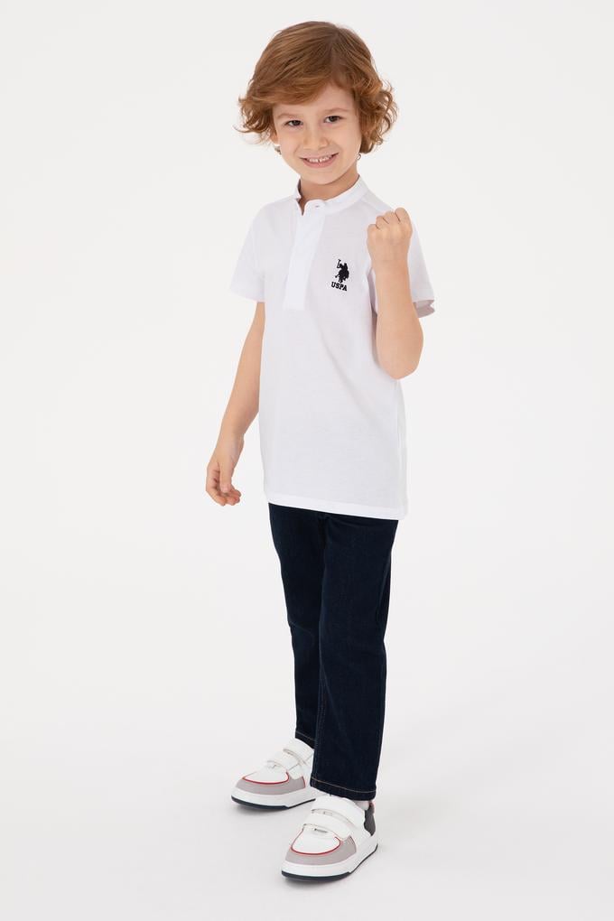Erkek Çocuk Beyaz Bisiklet Yaka Tişört