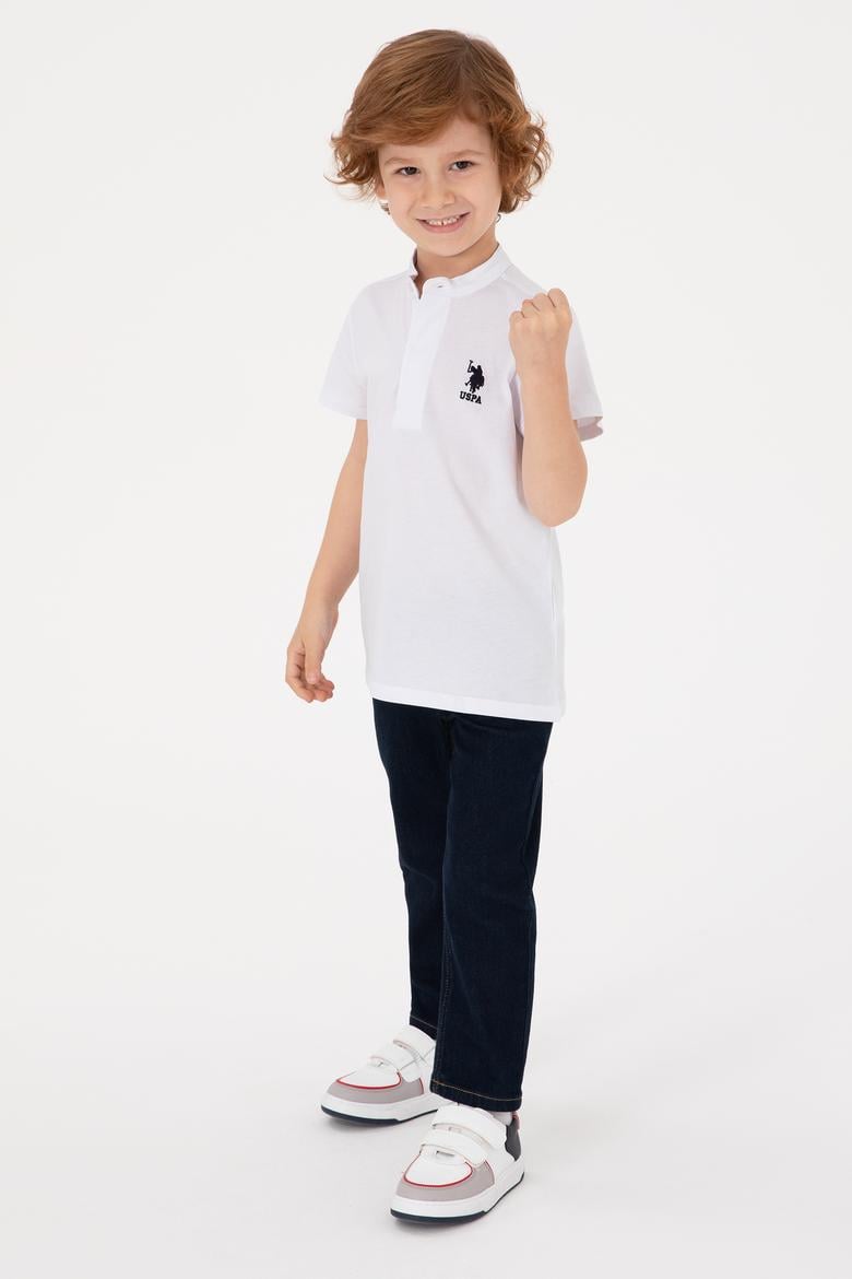 Erkek Çocuk Beyaz Bisiklet Yaka Tişört