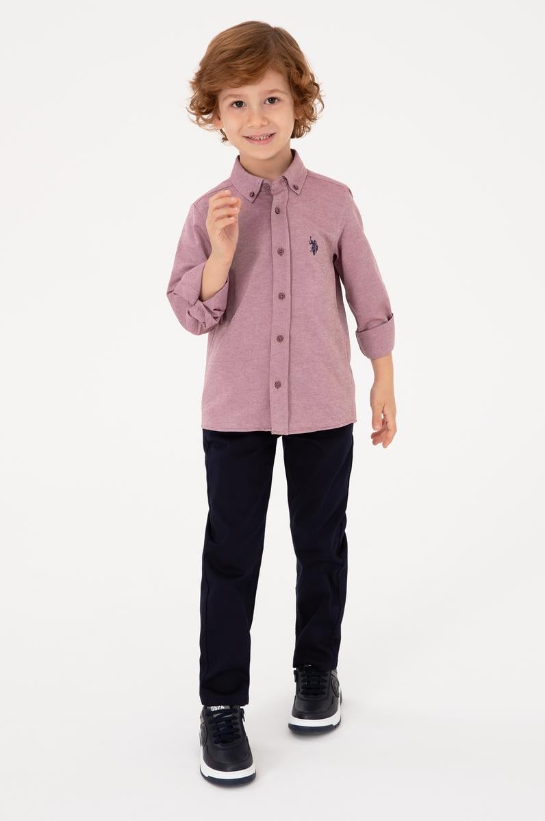 Erkek Çocuk Bordo Uzun Kollu Basic Gömlek
