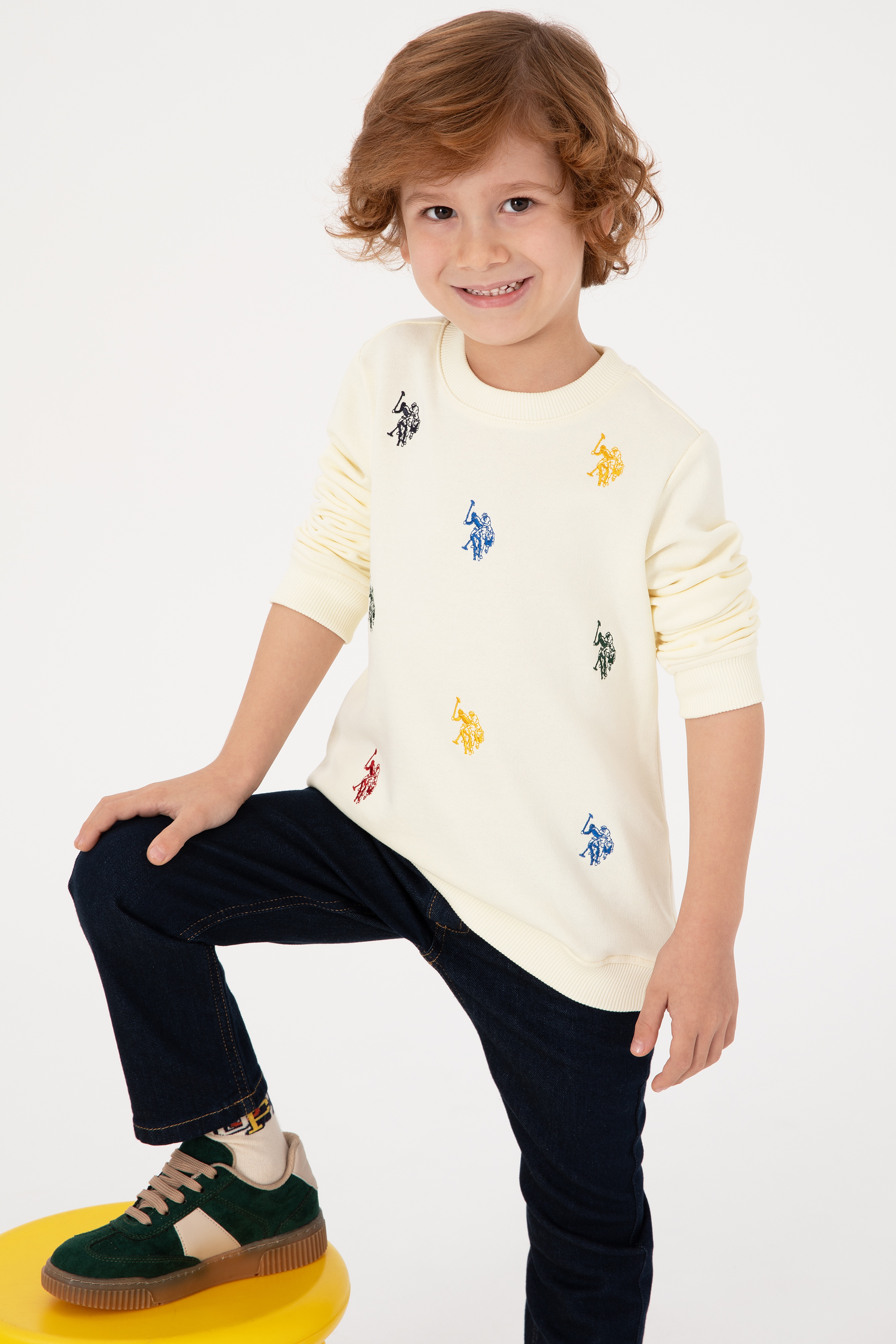 Erkek Çocuk Krem Bisiklet Yaka Sweatshirt - Image 1