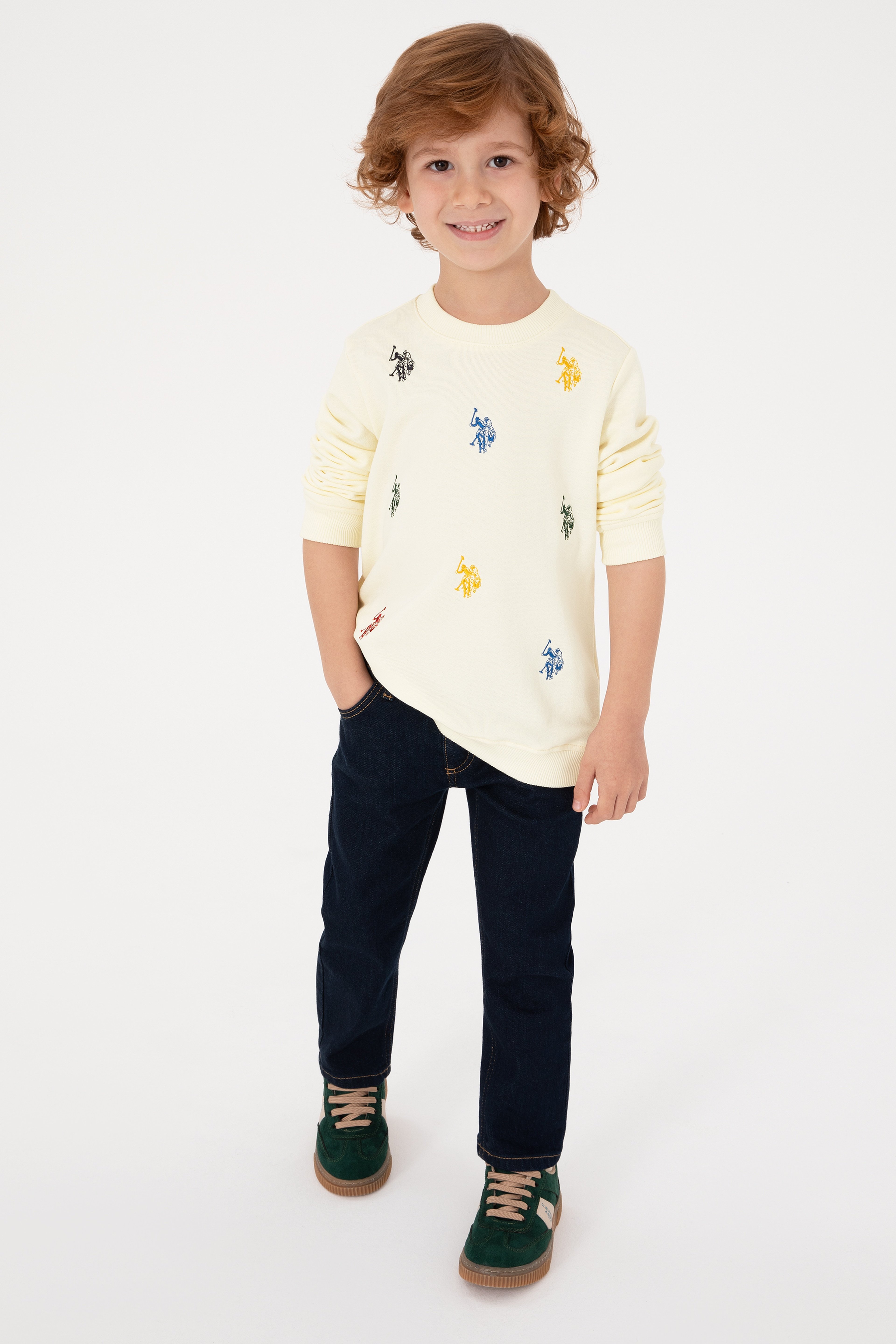 Erkek Çocuk Krem Bisiklet Yaka Sweatshirt