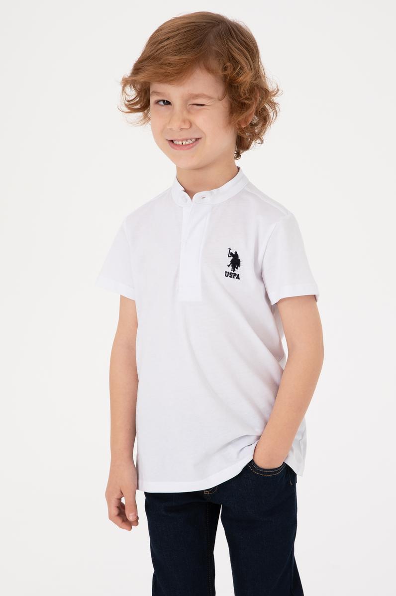 Erkek Çocuk Beyaz Bisiklet Yaka Tişört