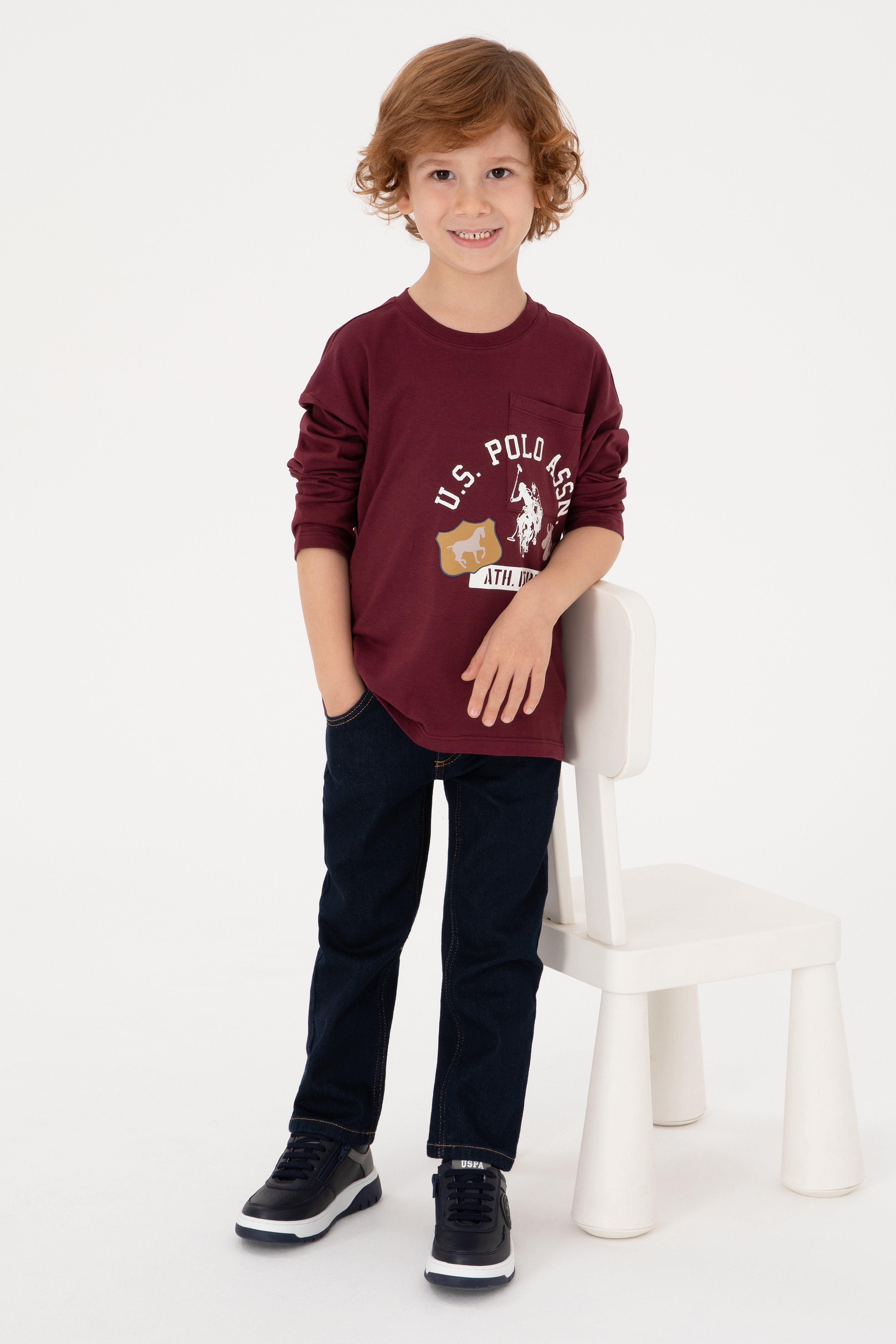 Erkek Çocuk Bordo Bisiklet Yaka Süprem Sweatshirt - Image 2