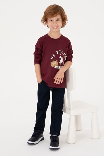 Erkek Çocuk Bordo Bisiklet Yaka Süprem Sweatshirt