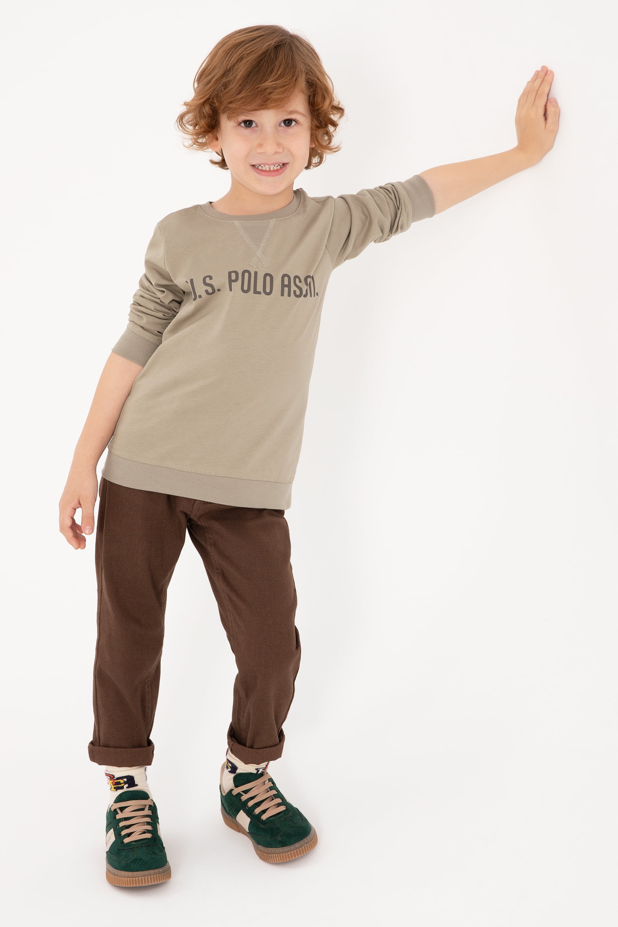 Erkek Çocuk Açık Haki Bisiklet Yaka Sweatshirt - Image 2
