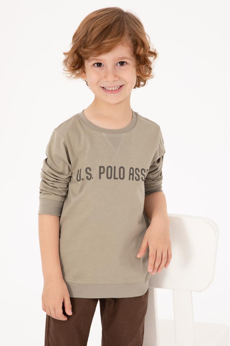 Erkek Çocuk Açık Haki Bisiklet Yaka Sweatshirt