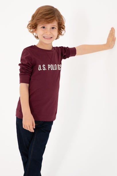 Erkek Çocuk Bordo Bisiklet Yaka Sweatshirt
