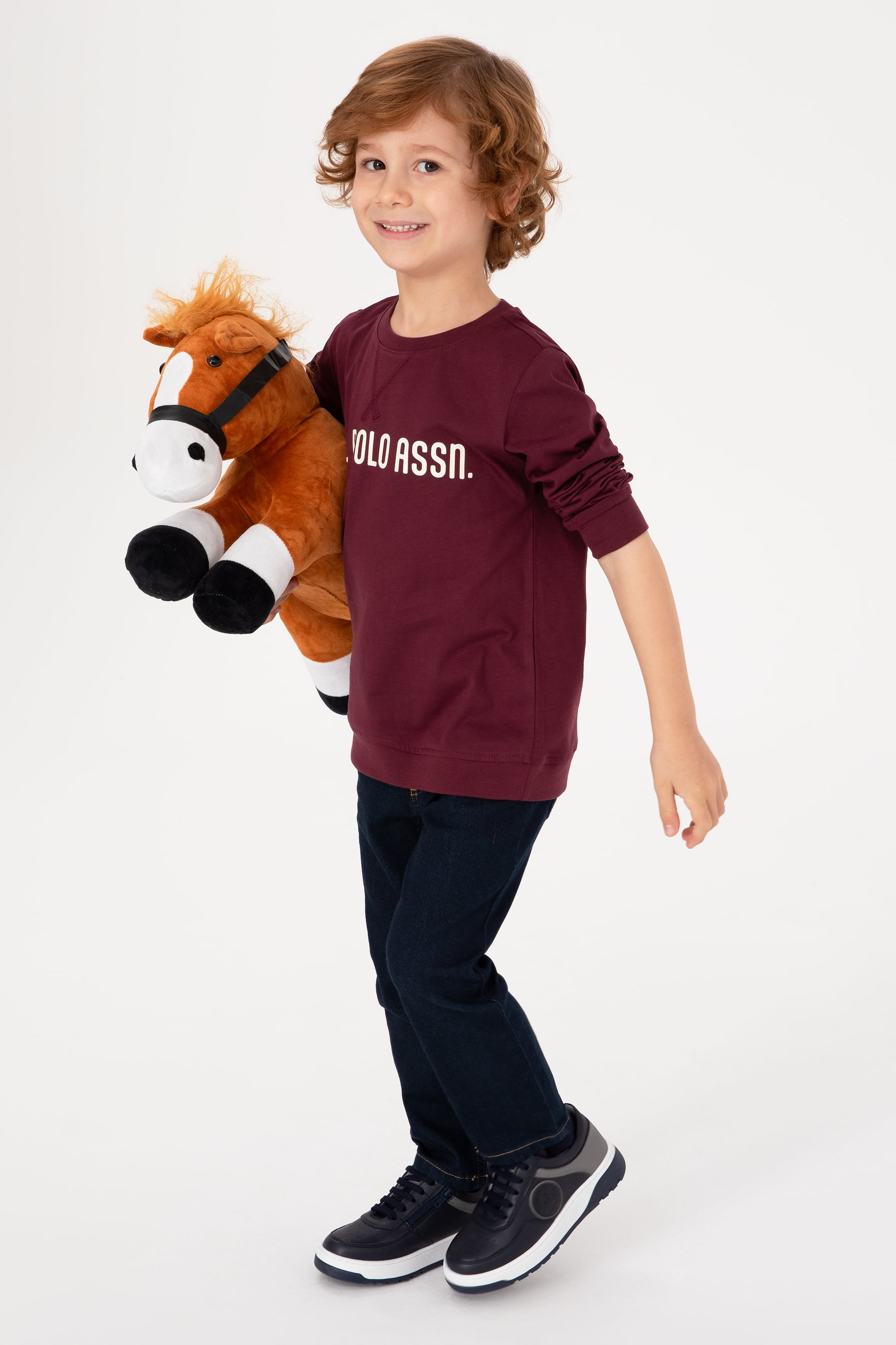 Erkek Çocuk Bordo Bisiklet Yaka Sweatshirt - Image 1