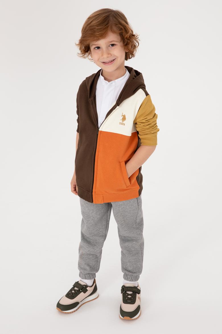 Erkek Çocuk Kahverengi Fermuarlı Kapüşonlu Sweatshirt - 50316427022