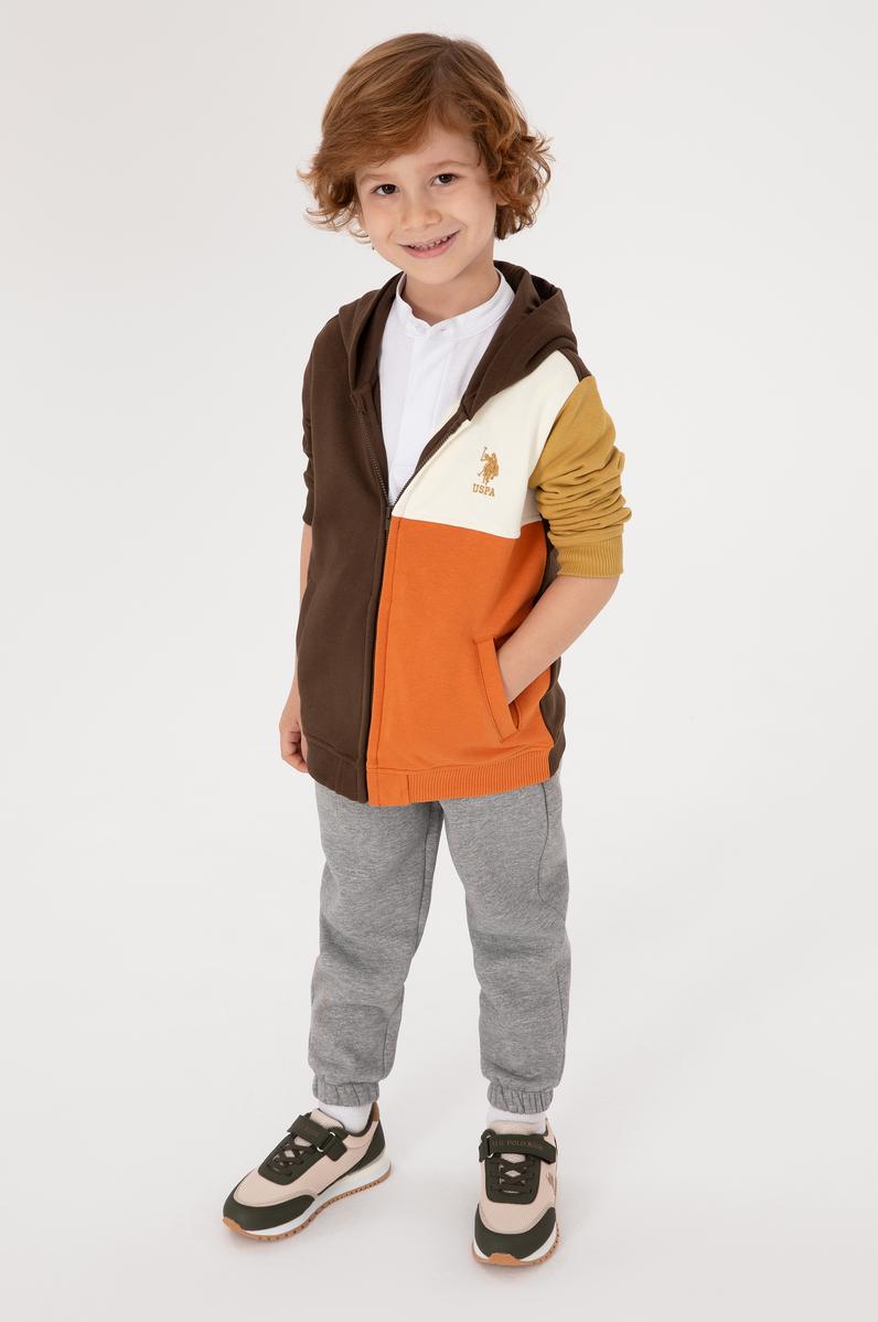 Erkek Çocuk Kahverengi Fermuarlı Kapüşonlu Sweatshirt