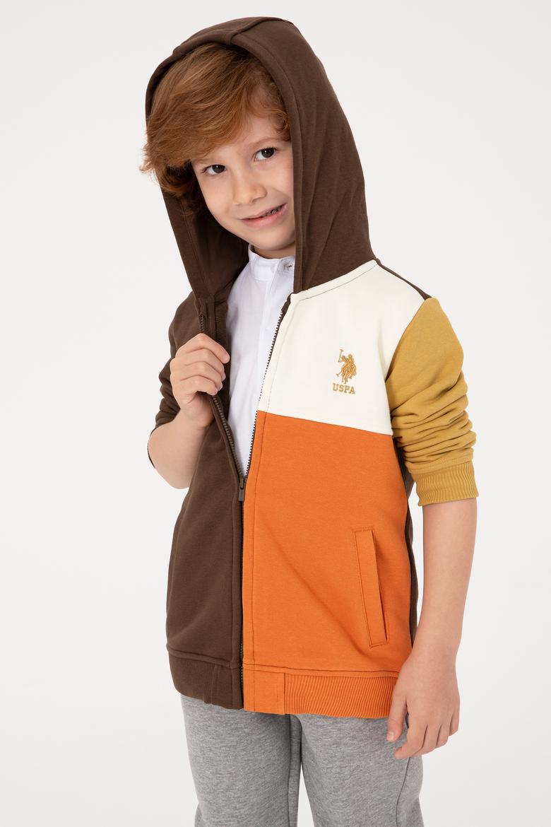 Erkek Çocuk Kahverengi Fermuarlı Kapüşonlu Sweatshirt