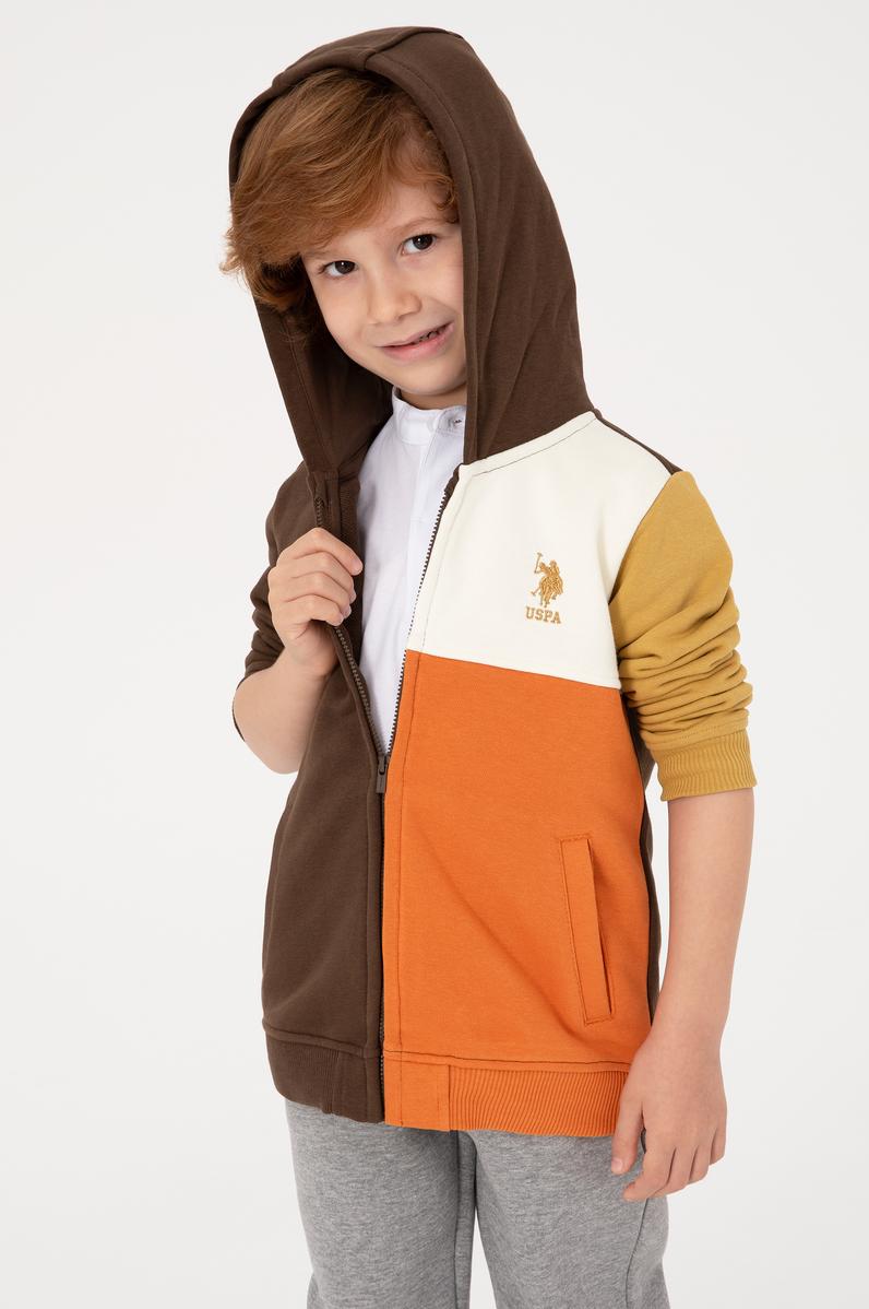 Erkek Çocuk Kahverengi Fermuarlı Kapüşonlu Sweatshirt