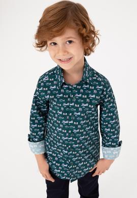 Erkek Çocuk Koyu Yeşil Uzun Kollu Gömlek - 50316732026