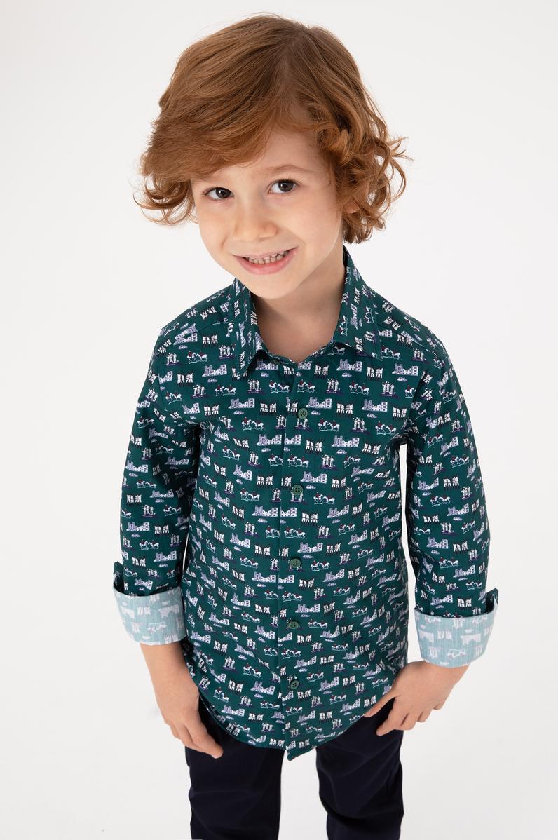 Erkek Çocuk Koyu Yeşil Uzun Kollu Gömlek