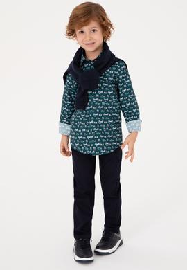 Erkek Çocuk Koyu Yeşil Uzun Kollu Gömlek - 50316732026