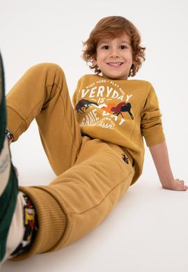 Erkek Çocuk Hardal Şardonlu Bisiklet Yaka Sweatshirt - 50316406023