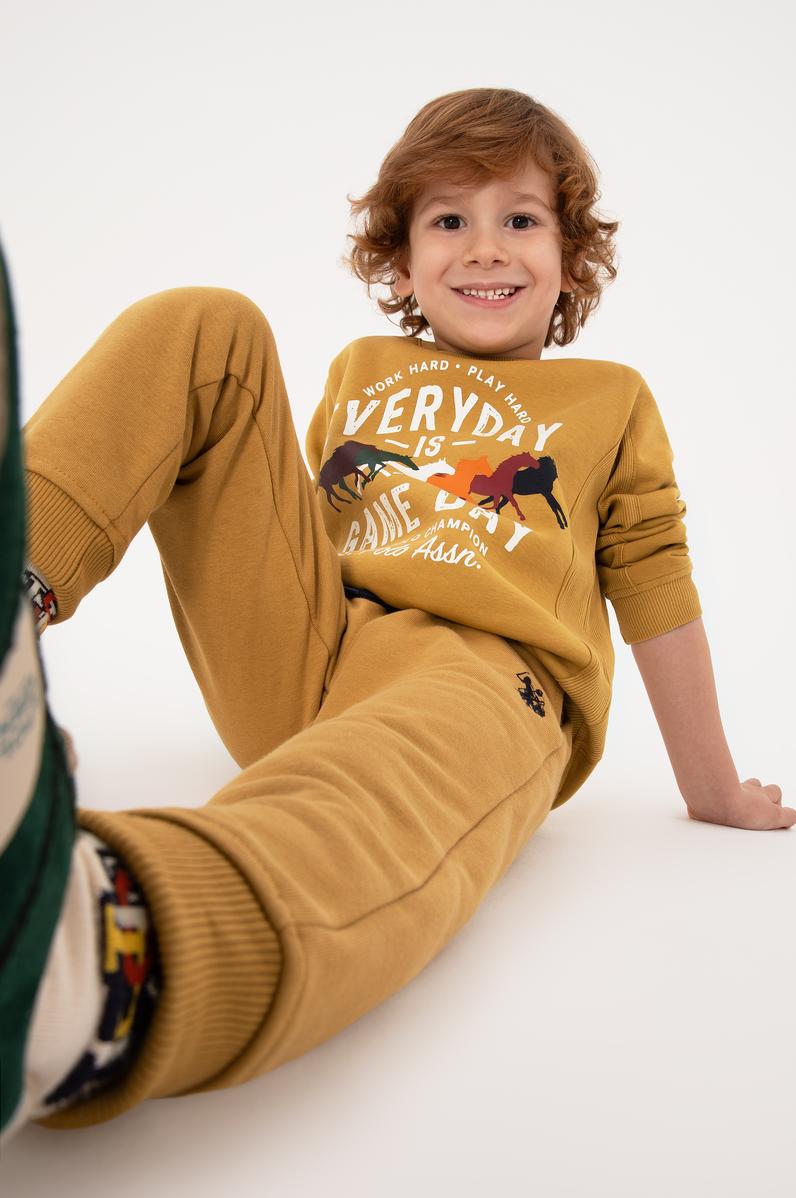 Erkek Çocuk Hardal Şardonlu Bisiklet Yaka Sweatshirt