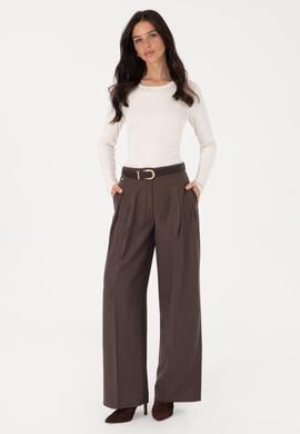 Kadın Koyu Kahverengi Kanvas Pantolon - 50309255038