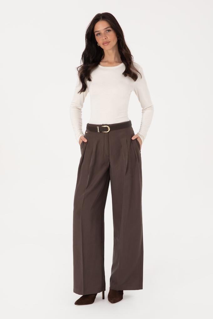 Kadın Koyu Kahverengi Kanvas Pantolon