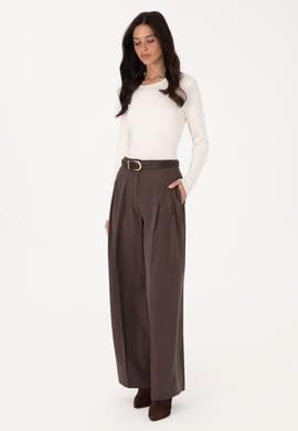 Kadın Koyu Kahverengi Kanvas Pantolon - 50309255038