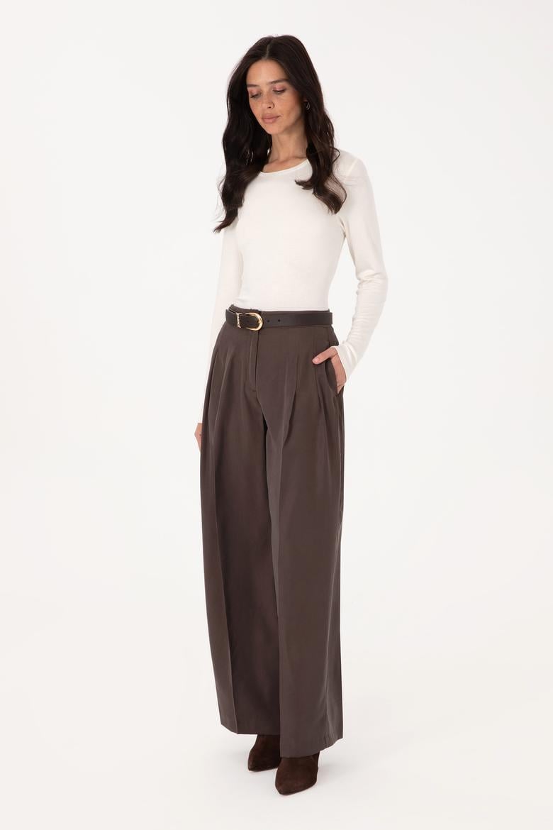 Kadın Koyu Kahverengi Kanvas Pantolon - 50309255038