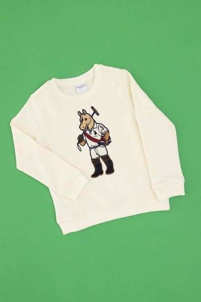 Erkek Çocuk Krem Bisiklet Yaka Sweatshirt