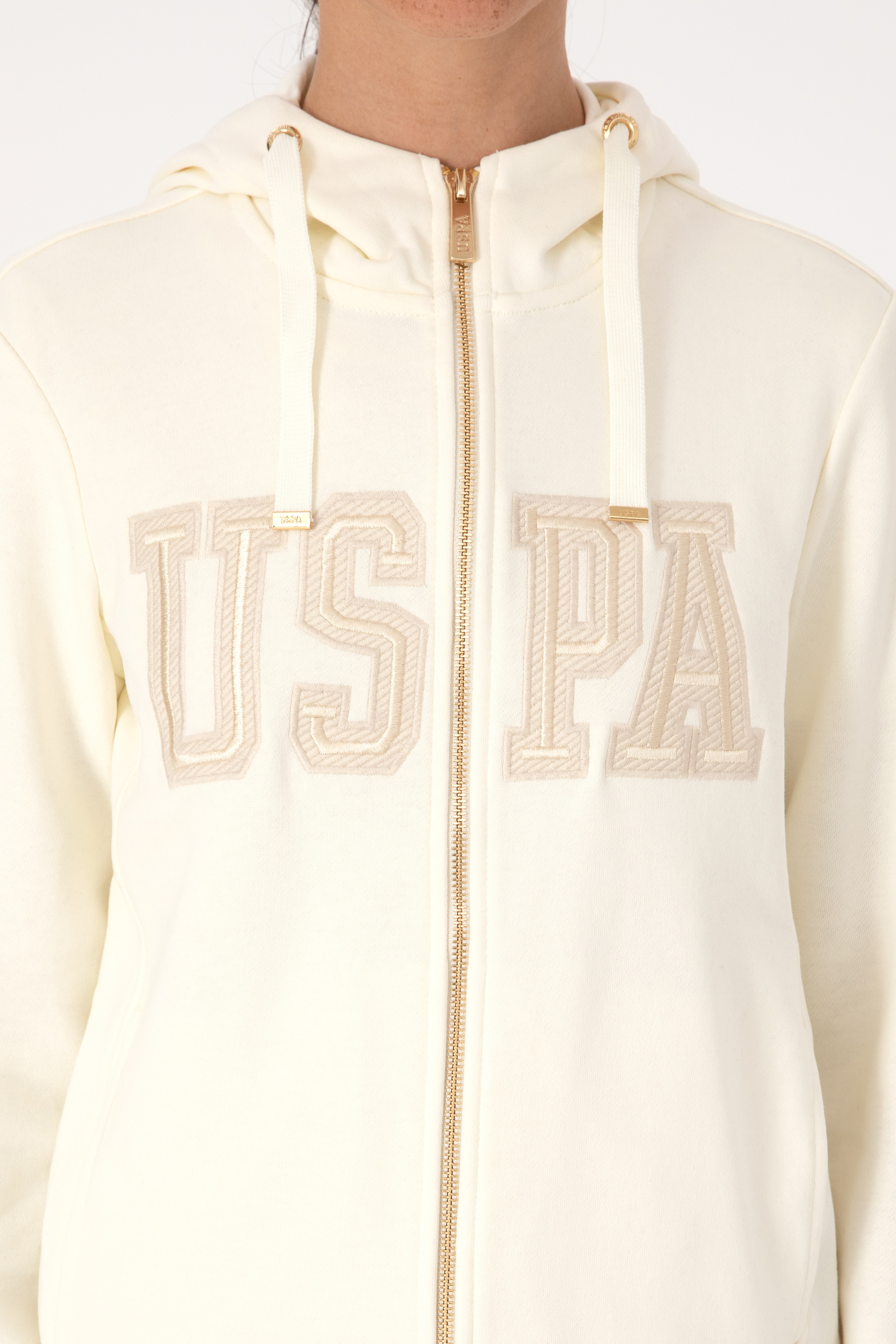 Kadın Krem Fermuarlı Kapüşonlu Basic Sweatshirt
