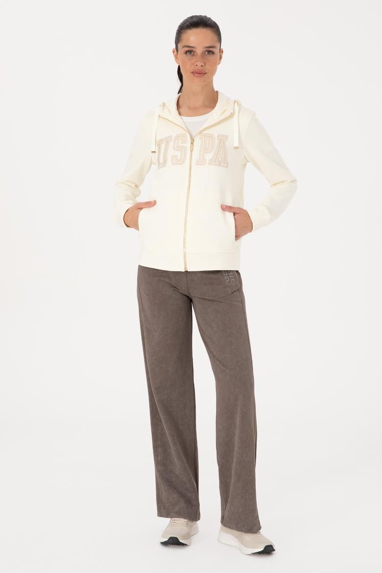 Kadın Krem Fermuarlı Kapüşonlu Basic Sweatshirt - 50307769059