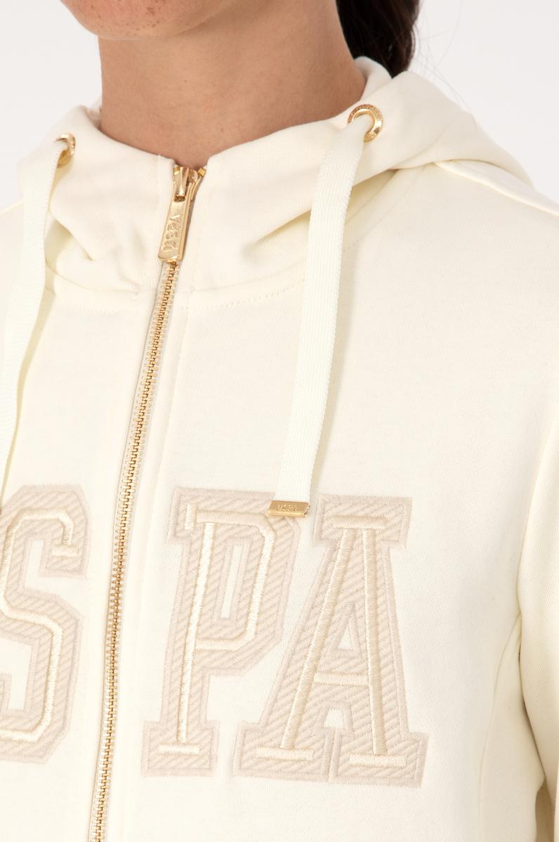 Kadın Krem Fermuarlı Kapüşonlu Basic Sweatshirt