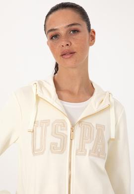 Kadın Krem Fermuarlı Kapüşonlu Basic Sweatshirt - 50307769059